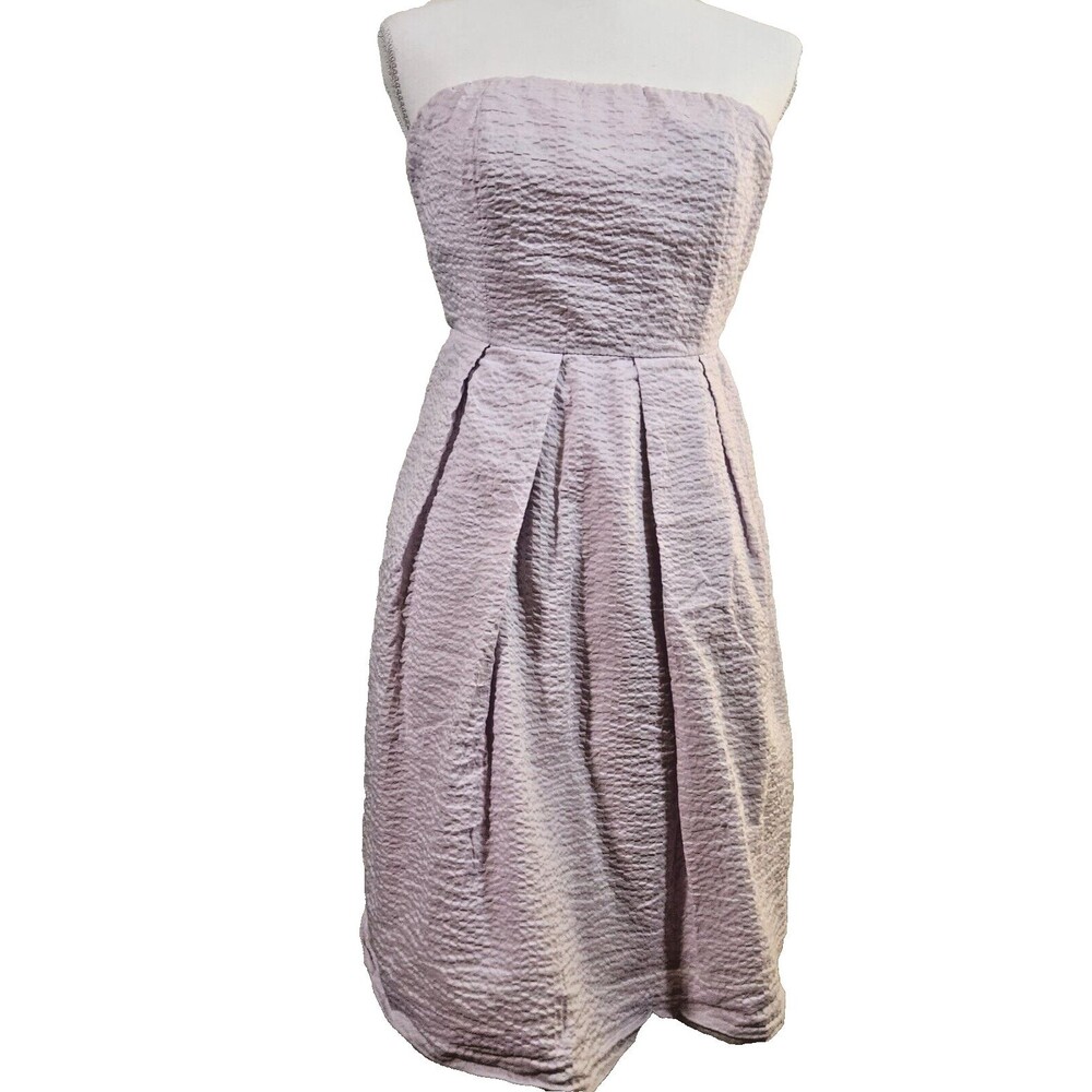 J. Crew Lorelei Lavender Strapless Dress Cotton Seersucker Built-in Bra Size 2